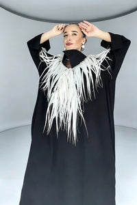 SANURA FRINGED AVANTGARDE COLLAR CAFTAN DRESS