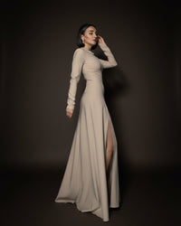 Burcu Aslan Dress SEBE SAND BEIGE DEEP LEG SLIT DRESS