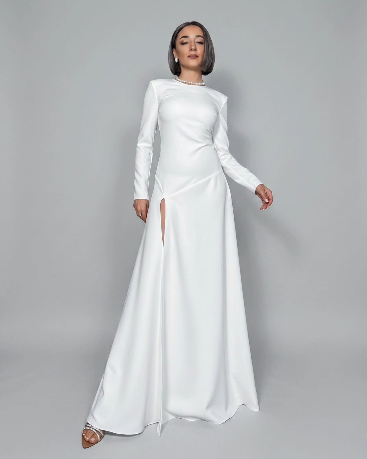 Burcu Aslan Dress LARA WHITE DEEP LEG SLIT DRESS