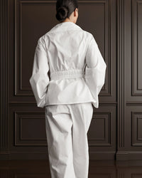 Burcu Aslan TOTAL OUTFIT WHITE, COTTON SET WITH FUNCTIONAL COLLAR (2-PIECE PANTS/SHIRT SET)