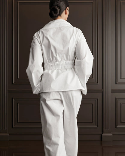 Burcu Aslan TOTAL OUTFIT WHITE, COTTON SET WITH FUNCTIONAL COLLAR (2-PIECE PANTS/SHIRT SET)
