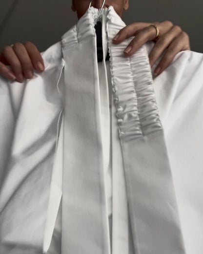 Burcu Aslan TOTAL OUTFIT WHITE, COTTON SET WITH FUNCTIONAL COLLAR (2-PIECE PANTS/SHIRT SET)